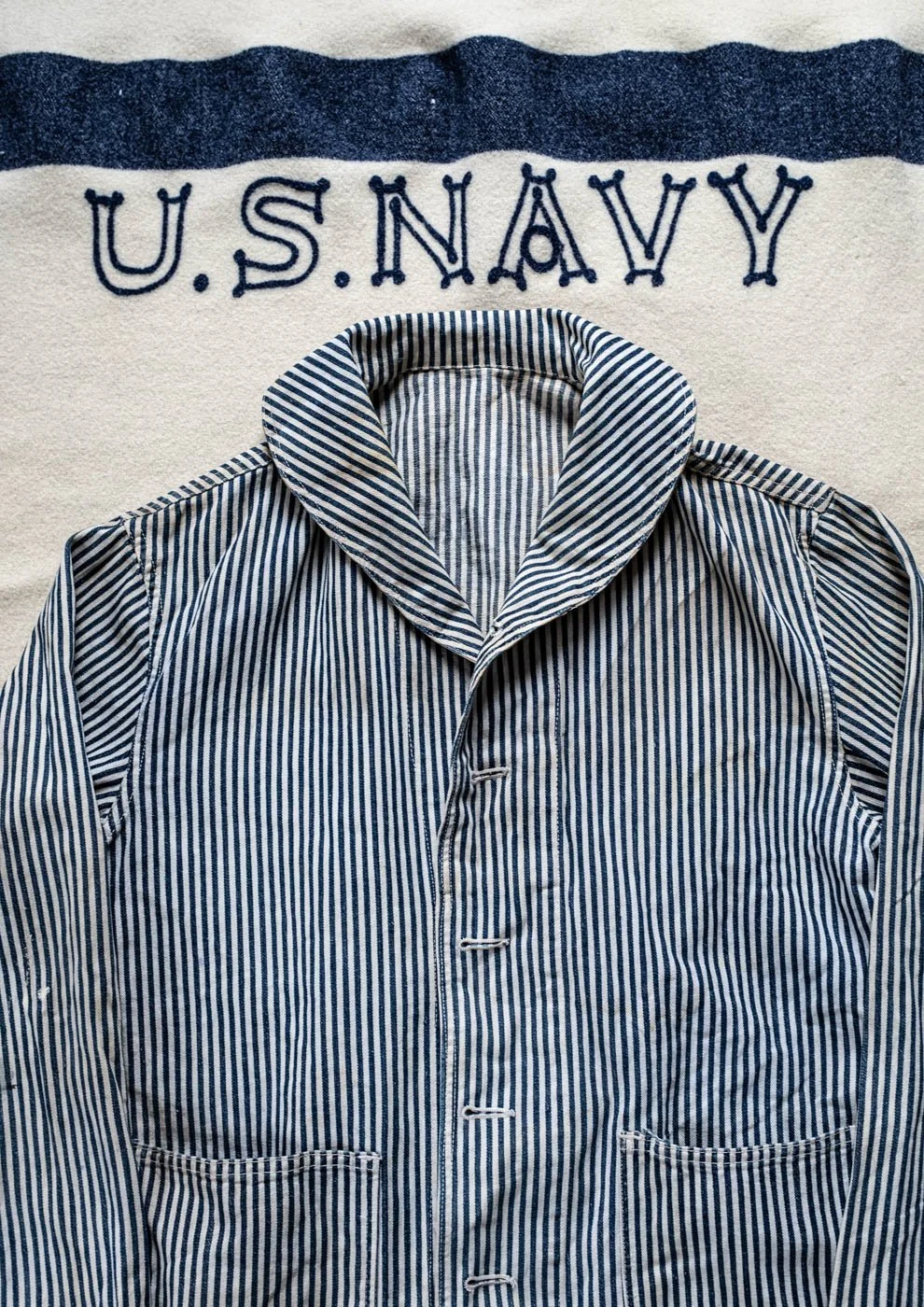 WW2 US Navy Hickory Stripe Prisoner POW Chore Coat Jacket. USN